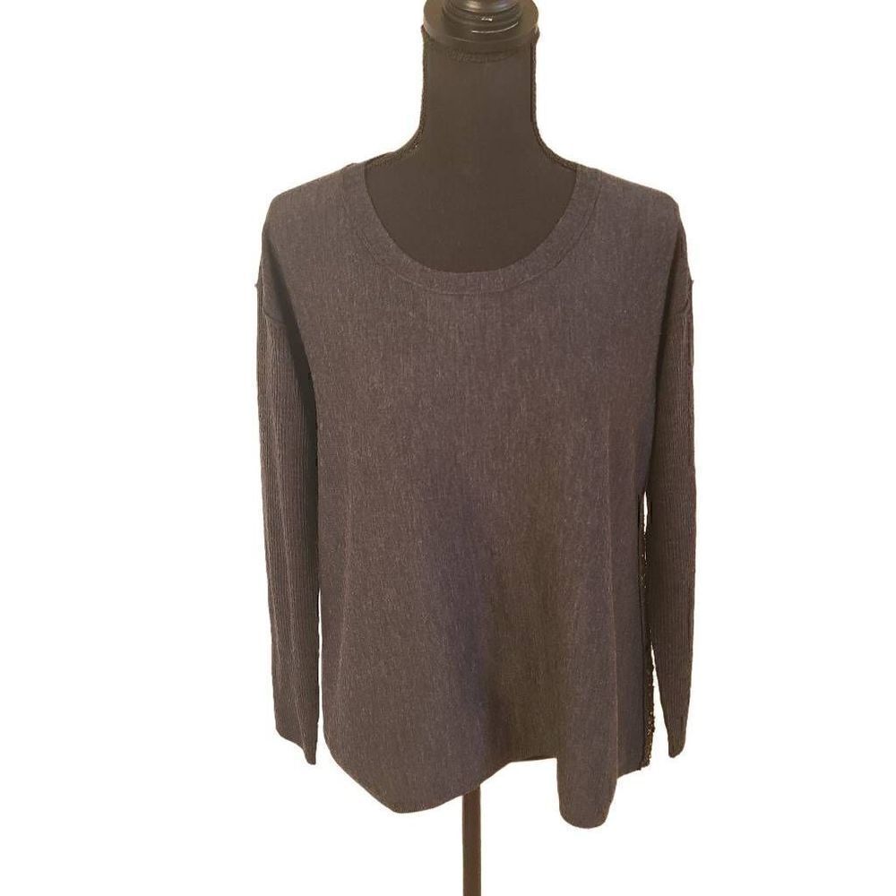 Eileen Fisher Womens Merino Wool Sequin Accent Gray Sweater